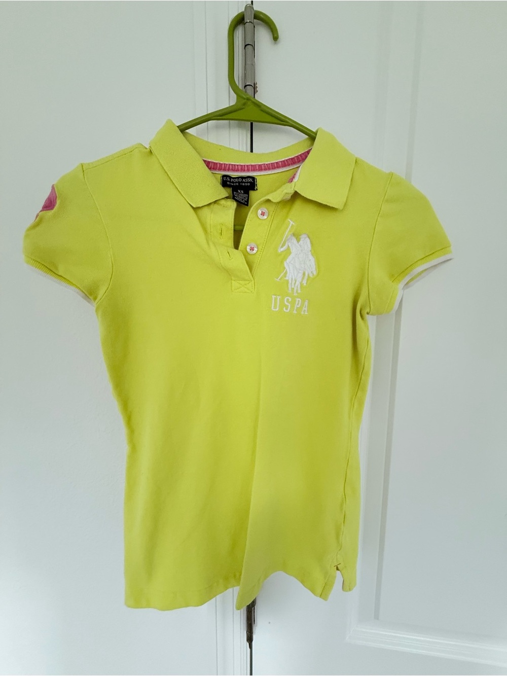 U.S. Polo Assn. Girls' Lime Yellow Polo Shirt with Pink Accent